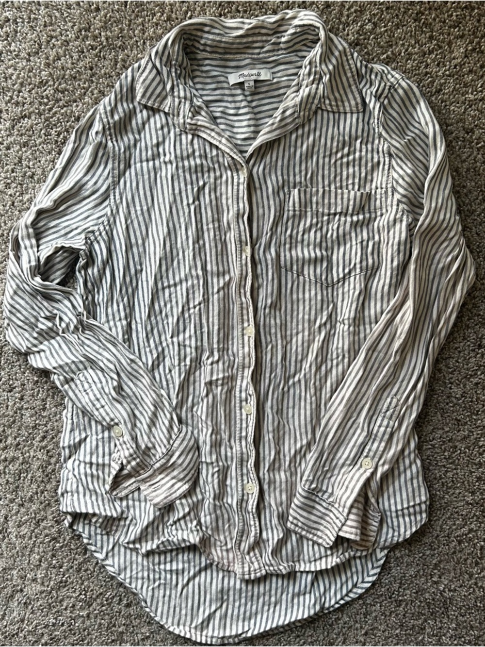 Madewell Striped Button-Front Shirt - White & Gray/Blue